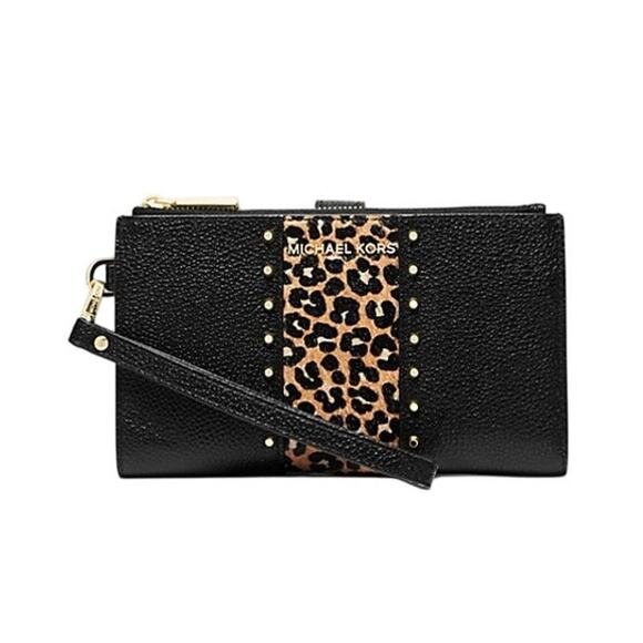 MICHAEL Michael Kors Adele Leather Leopard Print Calf Hair Smartphone Wallet - Picture 1 of 6